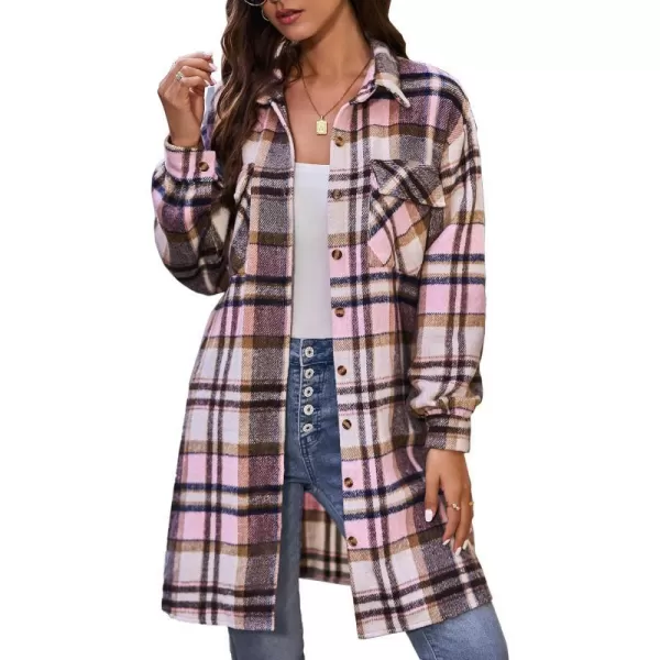 imageBTFBM Womens Corduroy Shacket Jacket Shirts Lapel Long Sleeve Oversized 2023 Fall Winter Button Down Shirt Dress PocketPlaid Pink