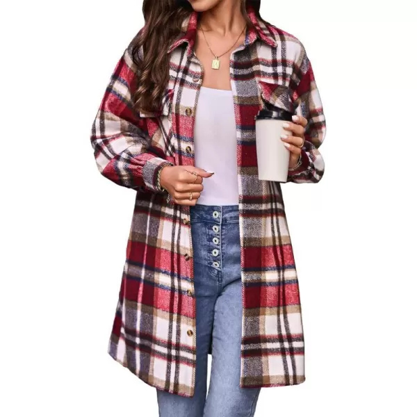 imageBTFBM Womens Corduroy Shacket Jacket Shirts Lapel Long Sleeve Oversized 2023 Fall Winter Button Down Shirt Dress PocketPlaid Red