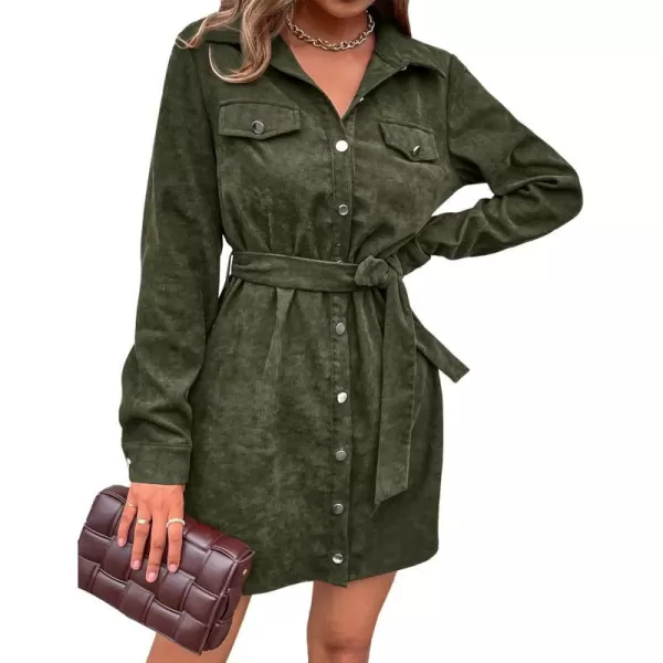 imageBTFBM Womens Corduroy Shacket Jacket Shirts Lapel Long Sleeve Oversized 2023 Fall Winter Button Down Shirt Dress PocketSolid Army Green