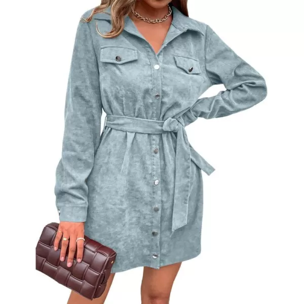 imageBTFBM Womens Corduroy Shacket Jacket Shirts Lapel Long Sleeve Oversized 2023 Fall Winter Button Down Shirt Dress PocketSolid Light Blue