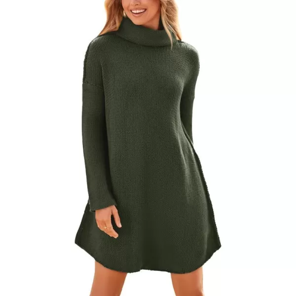 imageBTFBM Womens Fashion Turtleneck Long Sleeve Sweaters Oversized Casual Chunky Knit Fall Winter Slouchy Pullover JumperSolid Army Green