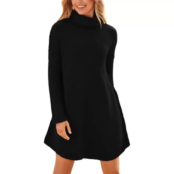 imageBTFBM Womens Fashion Turtleneck Long Sleeve Sweaters Oversized Casual Chunky Knit Fall Winter Slouchy Pullover JumperSolid Black