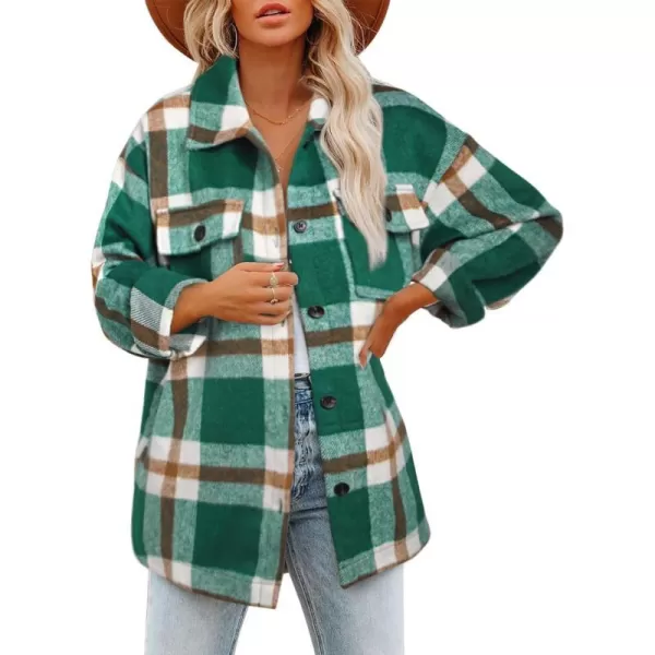 imageBTFBM Womens Long Sleeve Button Down Jackets Plaid Flannel Shirts Tops Casual Lapel V Neck Oversized Shackets Blouses TopPlaid Dark Green