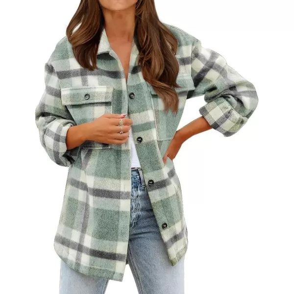 imageBTFBM Womens Long Sleeve Button Down Jackets Plaid Flannel Shirts Tops Casual Lapel V Neck Oversized Shackets Blouses TopPlaid Green