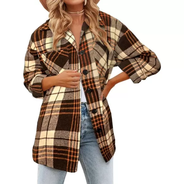 imageBTFBM Womens Long Sleeve Button Down Jackets Plaid Flannel Shirts Tops Casual Lapel V Neck Oversized Shackets Blouses TopPlaid Print Khaki