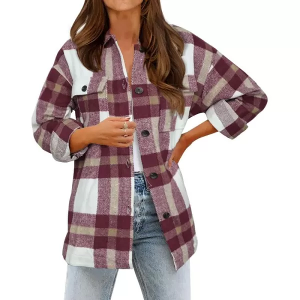 imageBTFBM Womens Long Sleeve Button Down Jackets Plaid Flannel Shirts Tops Casual Lapel V Neck Oversized Shackets Blouses TopPlaid Red