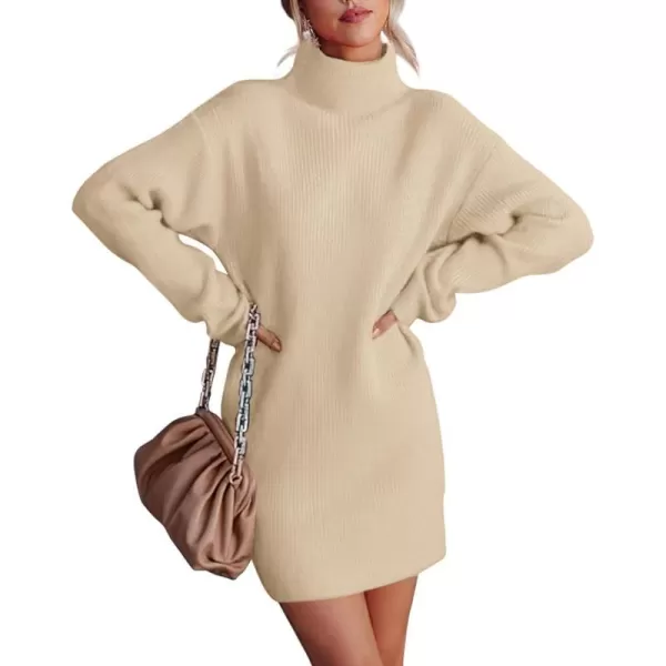 imageBTFBM Womens Long Sleeve Turtleneck Sweaters Soft Ribbed Knit Oversized 2023 Fall Winter Long Pullover Sweater DressSolid Apricot