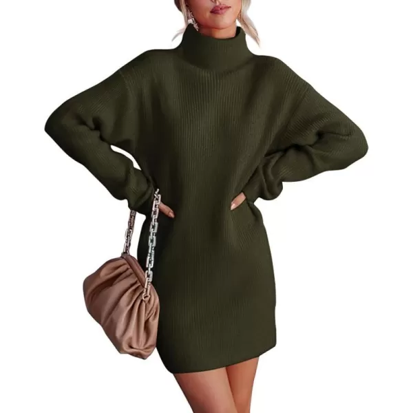 imageBTFBM Womens Long Sleeve Turtleneck Sweaters Soft Ribbed Knit Oversized 2023 Fall Winter Long Pullover Sweater DressSolid Army Green