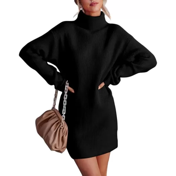 imageBTFBM Womens Long Sleeve Turtleneck Sweaters Soft Ribbed Knit Oversized 2023 Fall Winter Long Pullover Sweater DressSolid Black