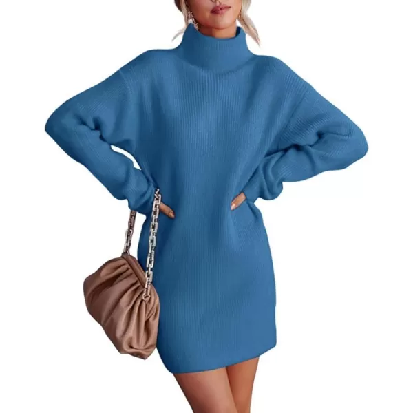 imageBTFBM Womens Long Sleeve Turtleneck Sweaters Soft Ribbed Knit Oversized 2023 Fall Winter Long Pullover Sweater DressSolid Blue