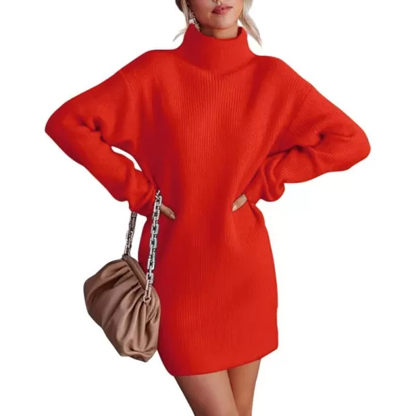 imageBTFBM Womens Long Sleeve Turtleneck Sweaters Soft Ribbed Knit Oversized 2023 Fall Winter Long Pullover Sweater DressSolid Orange