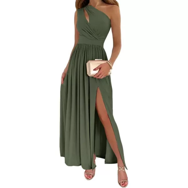 imageBTFBM Womens One Shoulder Cutout Sleeveless Maxi Dresses Side High Split Elegant Formal Prom Bodycon Party Cocktail DressSolid Army Green