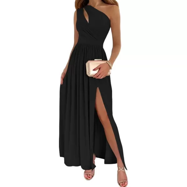 imageBTFBM Womens One Shoulder Cutout Sleeveless Maxi Dresses Side High Split Elegant Formal Prom Bodycon Party Cocktail DressSolid Black