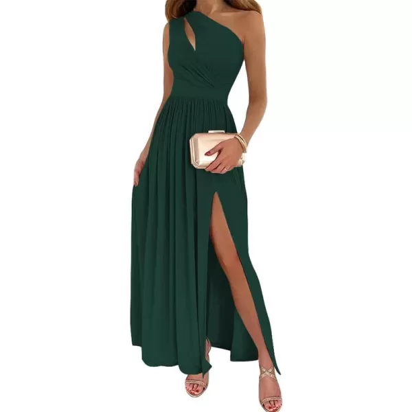 imageBTFBM Womens One Shoulder Cutout Sleeveless Maxi Dresses Side High Split Elegant Formal Prom Bodycon Party Cocktail DressSolid Dark Green