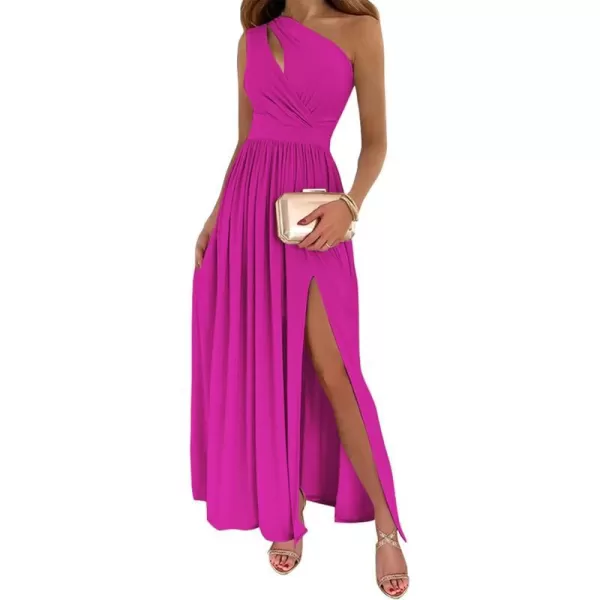 imageBTFBM Womens One Shoulder Cutout Sleeveless Maxi Dresses Side High Split Elegant Formal Prom Bodycon Party Cocktail DressSolid Rose Red