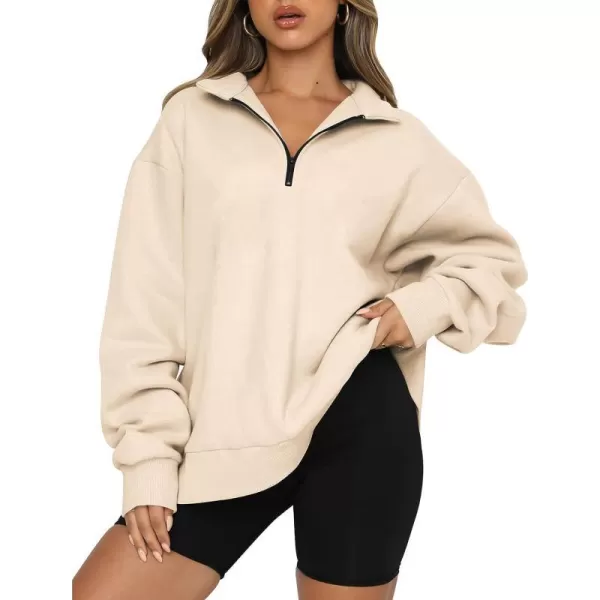 imageBTFBM Womens Quarter Zip Long Sleeve Sweatshirt Oversized Casual 2023 Fall Winter Fashion Hoodies Pullover Y2K ClothesSolid Apricot