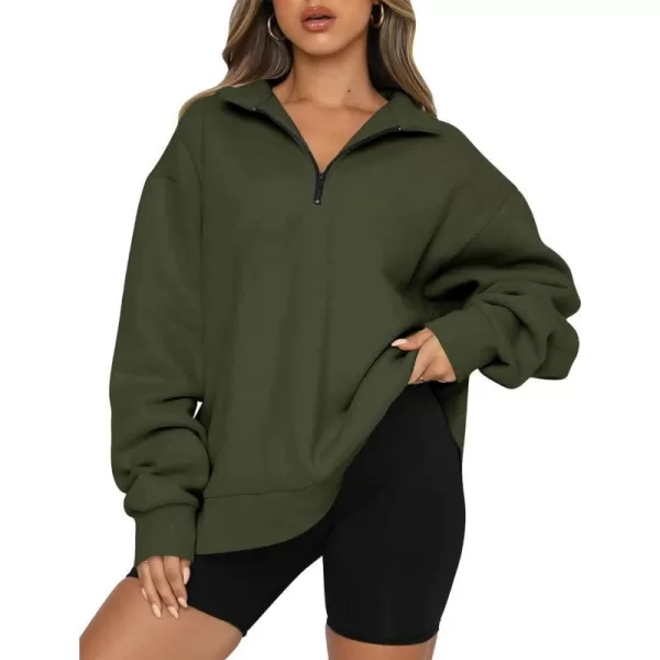 imageBTFBM Womens Quarter Zip Long Sleeve Sweatshirt Oversized Casual 2023 Fall Winter Fashion Hoodies Pullover Y2K ClothesSolid Army Green