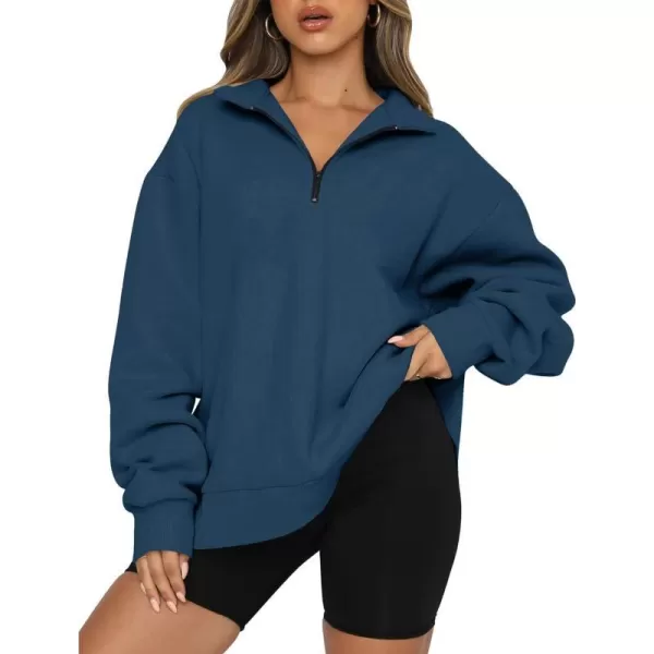imageBTFBM Womens Quarter Zip Long Sleeve Sweatshirt Oversized Casual 2023 Fall Winter Fashion Hoodies Pullover Y2K ClothesSolid Dark Blue