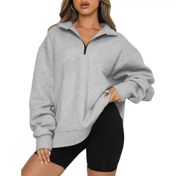 imageBTFBM Womens Quarter Zip Long Sleeve Sweatshirt Oversized Casual 2023 Fall Winter Fashion Hoodies Pullover Y2K ClothesSolid Grey