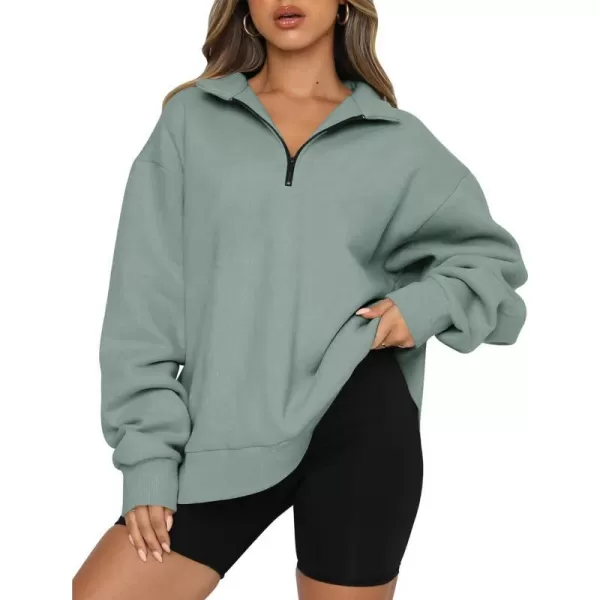 imageBTFBM Womens Quarter Zip Long Sleeve Sweatshirt Oversized Casual 2023 Fall Winter Fashion Hoodies Pullover Y2K ClothesSolid Grey Green