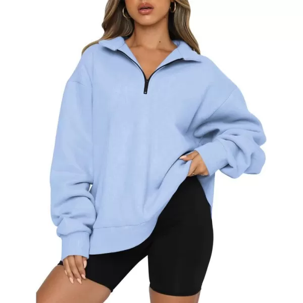 imageBTFBM Womens Quarter Zip Long Sleeve Sweatshirt Oversized Casual 2023 Fall Winter Fashion Hoodies Pullover Y2K ClothesSolid Light Blue