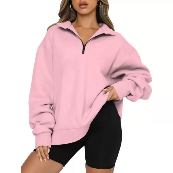 imageBTFBM Womens Quarter Zip Long Sleeve Sweatshirt Oversized Casual 2023 Fall Winter Fashion Hoodies Pullover Y2K ClothesSolid Pink