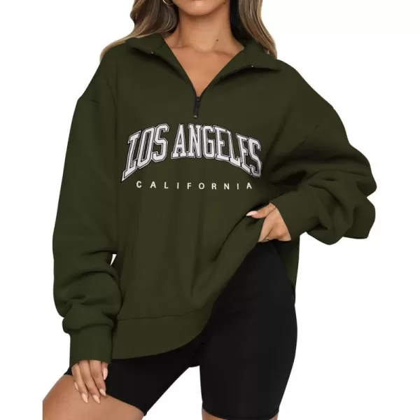 imageBTFBM Womens Quarter Zip Long Sleeve Sweatshirt Oversized Casual 2023 Fall Winter Fashion Hoodies Pullover Y2K ClothesZipper Army Green