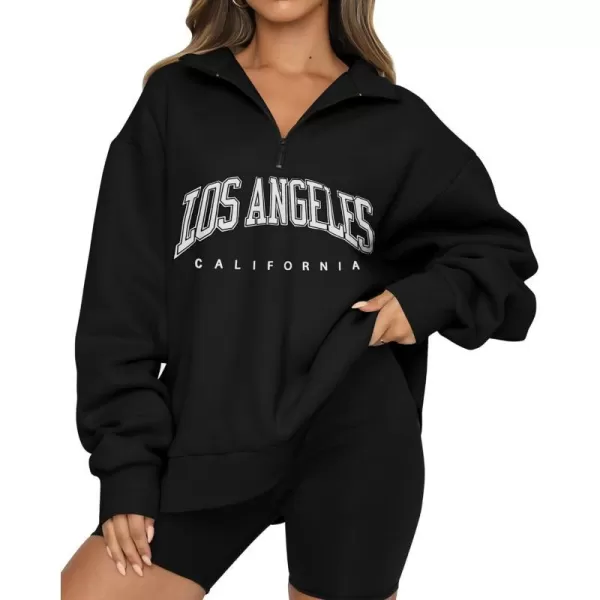 imageBTFBM Womens Quarter Zip Long Sleeve Sweatshirt Oversized Casual 2023 Fall Winter Fashion Hoodies Pullover Y2K ClothesZipper Black