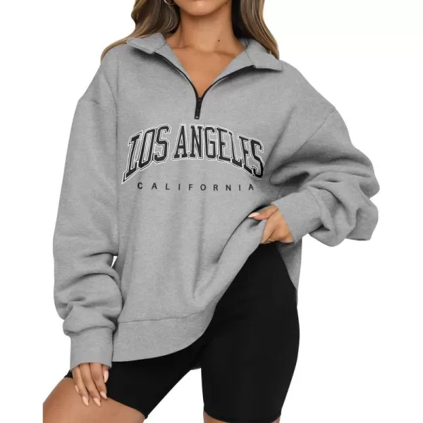 imageBTFBM Womens Quarter Zip Long Sleeve Sweatshirt Oversized Casual 2023 Fall Winter Fashion Hoodies Pullover Y2K ClothesZipper Grey