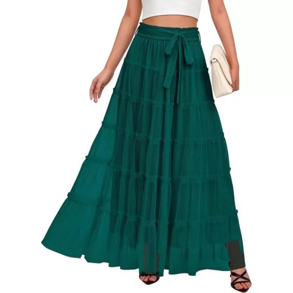 imageBTFBM Womens Skirts Party Cocktail 2024 Summer Fairy Skirt Elastic Waist Ruffle Tiered ALine Belt Tulle Maxi DressesSolid Dark Green