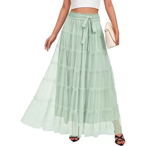 imageBTFBM Womens Skirts Party Cocktail 2024 Summer Fairy Skirt Elastic Waist Ruffle Tiered ALine Belt Tulle Maxi DressesSolid Light Green