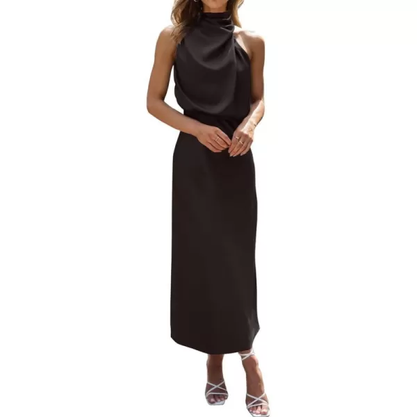 imageBTFBM Womens Sleeveless Cocktail Dresses Mock Neck Keyhole Elastic High Waist Wedding Guest Evening Party Maxi DressSolid Black