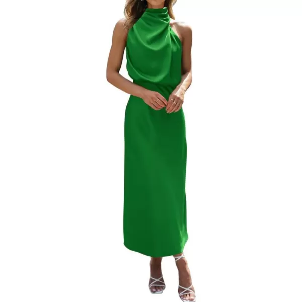 imageBTFBM Womens Sleeveless Cocktail Dresses Mock Neck Keyhole Elastic High Waist Wedding Guest Evening Party Maxi DressSolid Brilliant Green