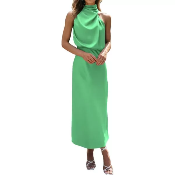 imageBTFBM Womens Sleeveless Cocktail Dresses Mock Neck Keyhole Elastic High Waist Wedding Guest Evening Party Maxi DressSolid Grass Green