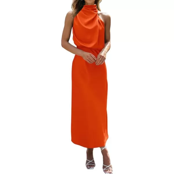 imageBTFBM Womens Sleeveless Cocktail Dresses Mock Neck Keyhole Elastic High Waist Wedding Guest Evening Party Maxi DressSolid Orange