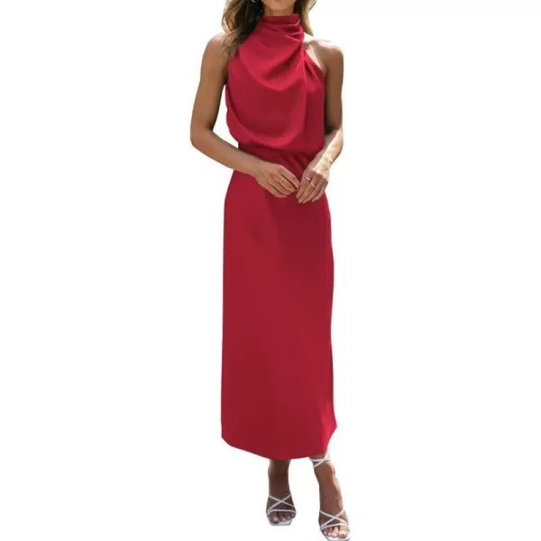 imageBTFBM Womens Sleeveless Cocktail Dresses Mock Neck Keyhole Elastic High Waist Wedding Guest Evening Party Maxi DressSolid Red