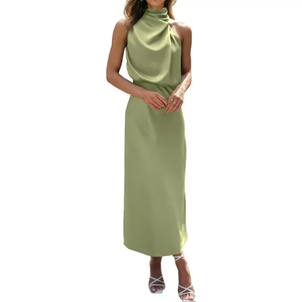 imageBTFBM Womens Sleeveless Cocktail Dresses Mock Neck Keyhole Elastic High Waist Wedding Guest Evening Party Maxi DressSolid Tender Green
