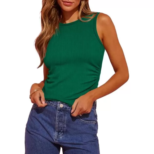 imageBTFBM Womens Sleeveless Tank Tops 2024 Summer Clothes Crew Neck Racerback Slim Cropped Casual Ribbed Knit Shirt TopSolid Green
