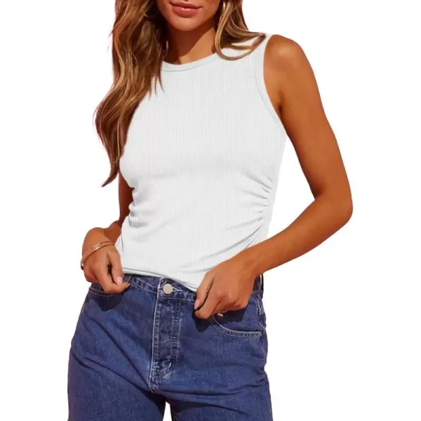 imageBTFBM Womens Sleeveless Tank Tops 2024 Summer Clothes Crew Neck Racerback Slim Cropped Casual Ribbed Knit Shirt TopSolid White