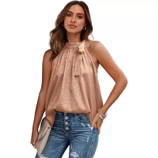 imageBTFBM Womens Sleeveless Tie Mock Neck Summer Tops Loose Soft Casual Side Bow Halter Tank Top Blouse Shirts Leopard PrintHalter Champagne