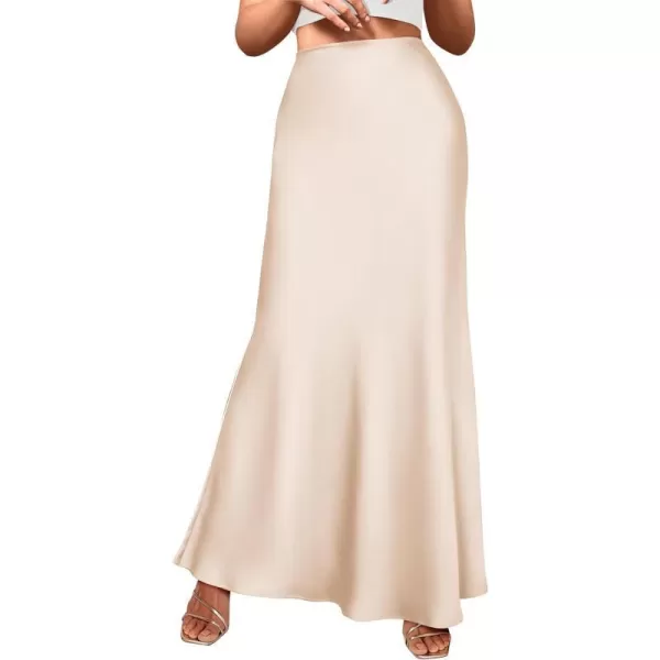 imageBTFBM Womens Spring Summer Skirt 2024 Silk Elegant High Waist Cocktail Party Wedding Mermaid Hem Satin Maxi SkirtsSolid Beige