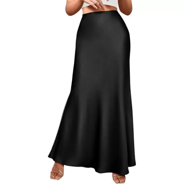 imageBTFBM Womens Spring Summer Skirt 2024 Silk Elegant High Waist Cocktail Party Wedding Mermaid Hem Satin Maxi SkirtsSolid Black