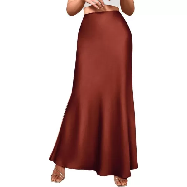imageBTFBM Womens Spring Summer Skirt 2024 Silk Elegant High Waist Cocktail Party Wedding Mermaid Hem Satin Maxi SkirtsSolid Brown