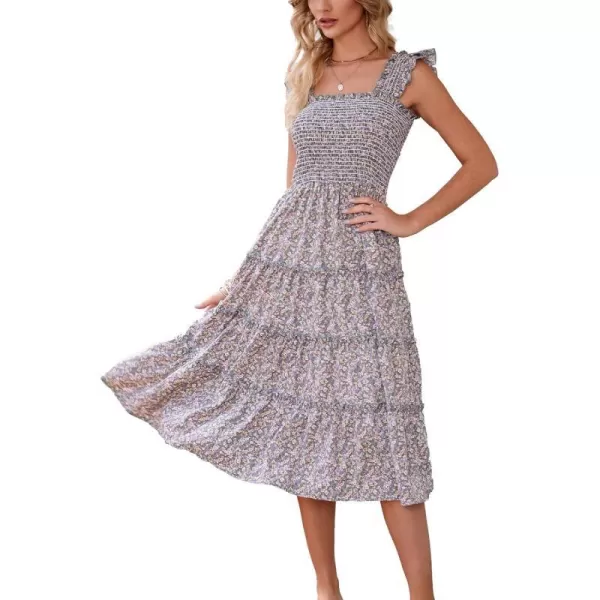 imageBTFBM Womens Summer Boho Smocked Beach Dresses Sleeveless Shoulder Strap Floral Flowy Tiered Party Midi Casual SundressFloral Green
