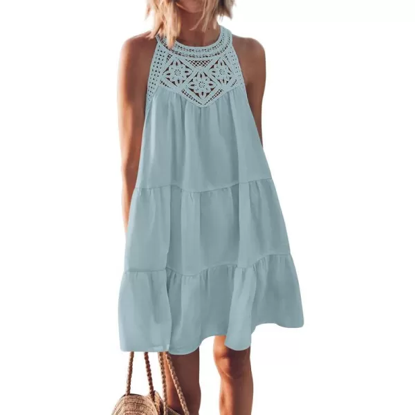 imageBTFBM Womens Summer Hollow Out Halter Dresses Casual Sleeveless ALine Tiered Swing Sundress Beach Vacation Mini DressSolid Mint Green