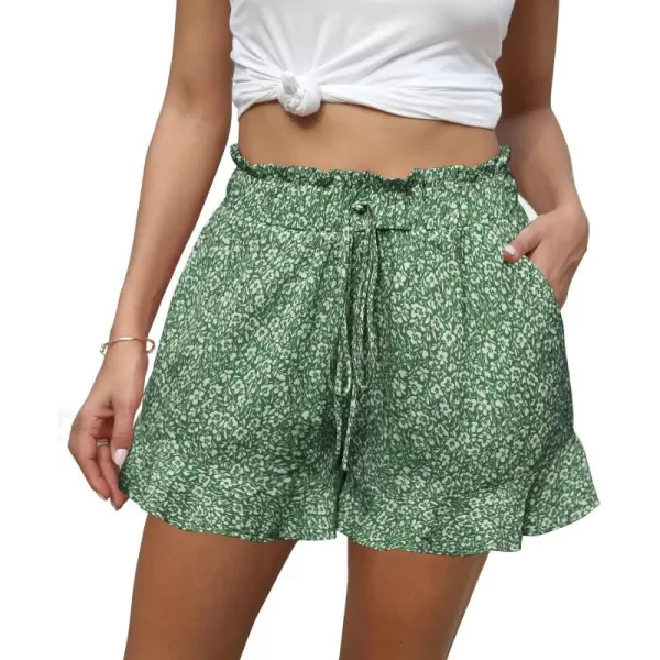 imageBTFBM Womens Summer Shorts 2023 Floral Elastic High Waisted Belted Casual Beach Ruffle Short Lounge Pants with PocketsFloral Green