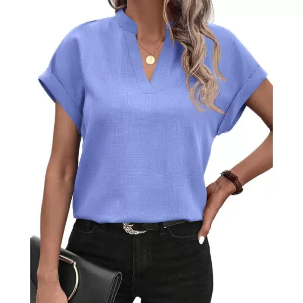 imageBTFBM Womens Summer Tops 2024 V Neck Short Sleeve Tshirt Loose Flowy Tunics Solid Color Dressy Casual Blouse ShirtsSolid Light Blue