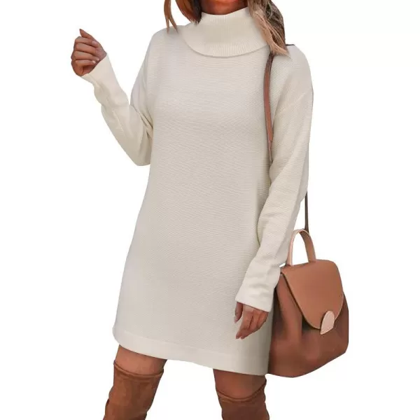 imageBTFBM Womens Turtleneck Long Sleeve Sweater Dress Side Slit Hem Fall Winter Oversized Casual Knit Pullover Sweaters TopsSolid Apricot