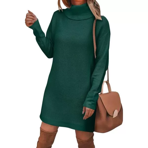 imageBTFBM Womens Turtleneck Long Sleeve Sweater Dress Side Slit Hem Fall Winter Oversized Casual Knit Pullover Sweaters TopsSolid Dark Green
