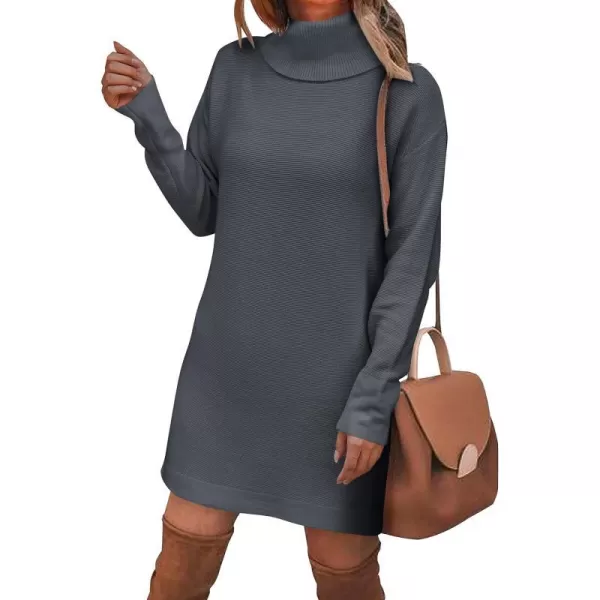 imageBTFBM Womens Turtleneck Long Sleeve Sweater Dress Side Slit Hem Fall Winter Oversized Casual Knit Pullover Sweaters TopsSolid Dark Grey